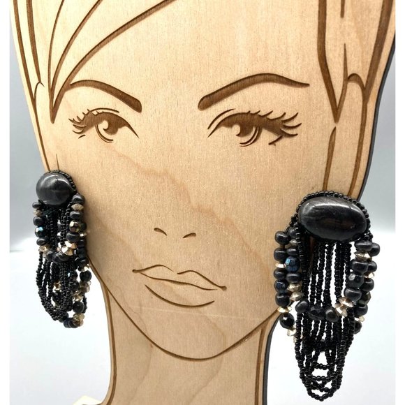 Dangling Grey and Black Sparkle Earrings, Unique Vintage Long Shoulder Dusters - Picture 4 of 5